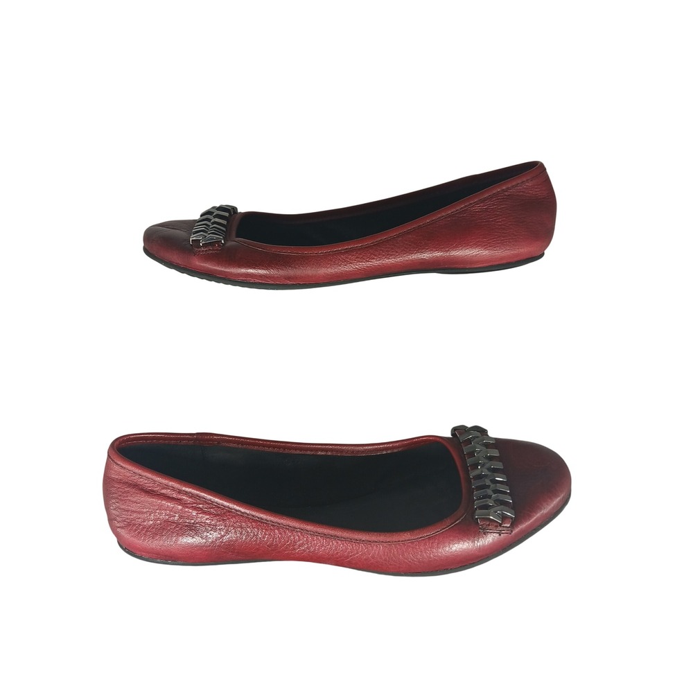 Kenneth Cole New York Tavin Red Leather Ballet Flats Gunmetal Hardware Mens 8M‎